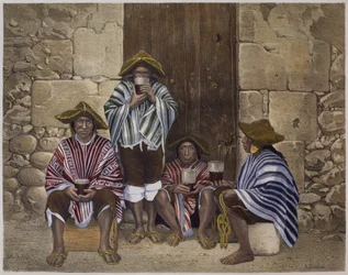 Grupp av indianer, illustration från "Geografia del Peru" av Mariano, Felipe Paz Soldan (1821-86), platta XXXV, 1863
